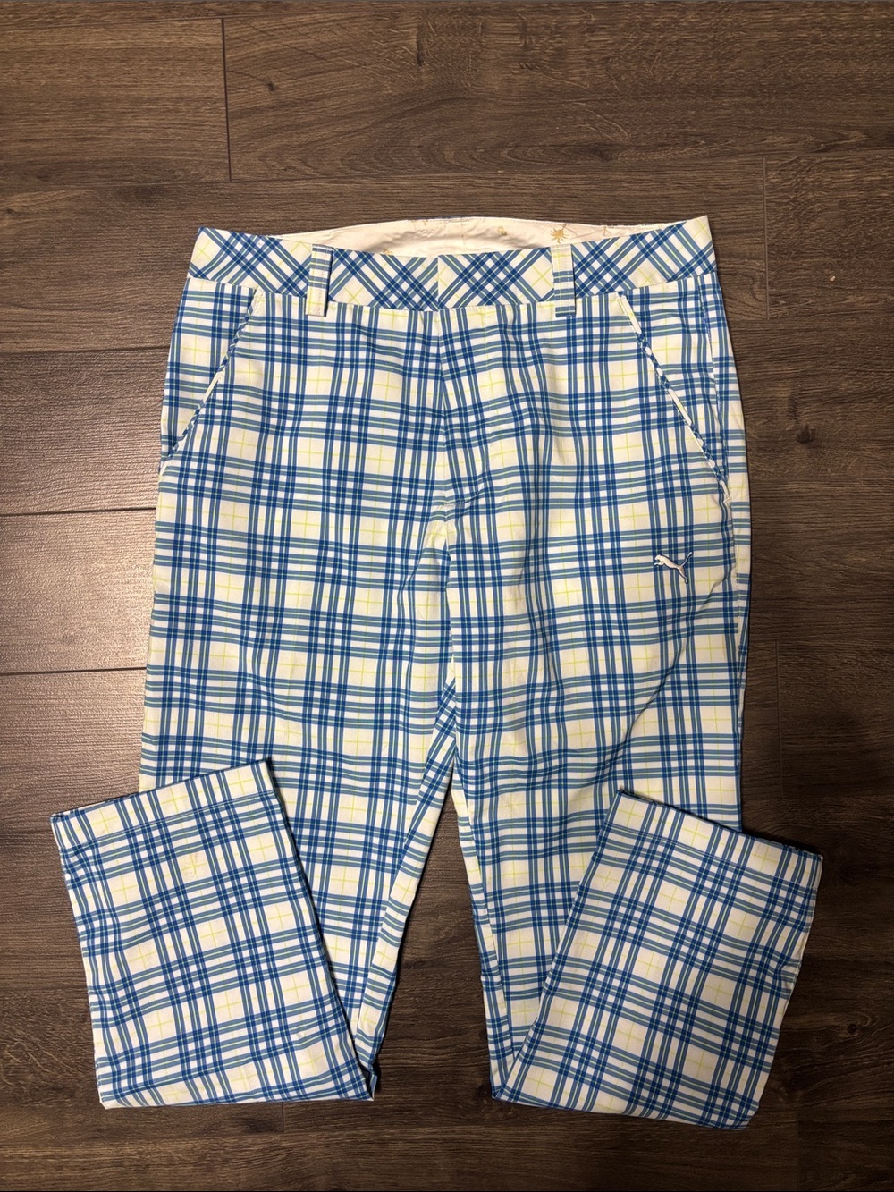 Puma Blue, Lime & White Plaid Golf Pants